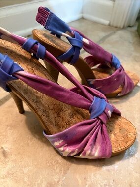 Gianni Bini Pink & Blue Knotted Cork-Heel Sandals